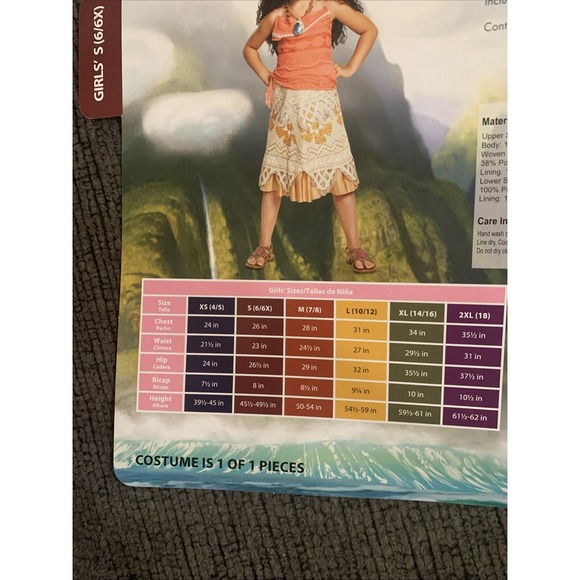 New Disney Moana Movie Halloween Costume Girls Sz S 6/6X Moana Dress - Picture 3 of 8